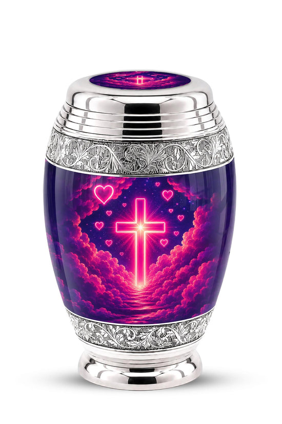 Personalized Christian Cross Cremation Urn, Catholic Memorial Keepsake (200 Cubic Hold)