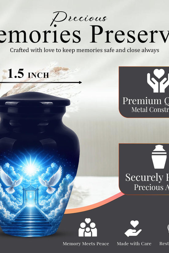 Personalized Dove Cremation Urn for Ashes, Heavenly Blue Memorial Urn - White Dove Religious Tribute