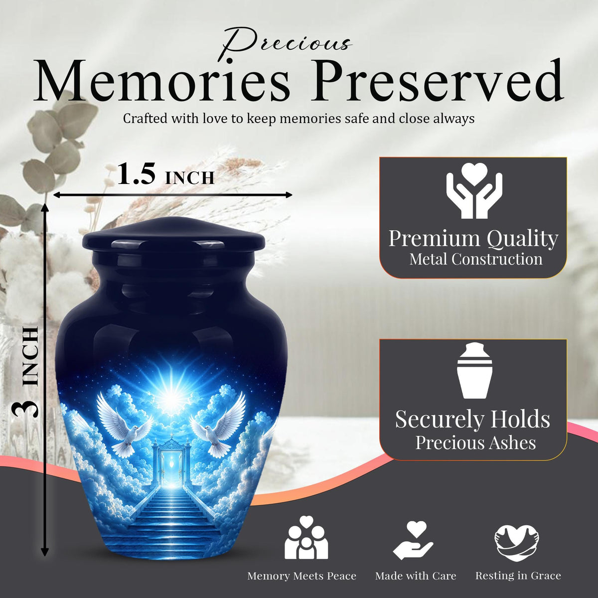 Personalized Dove Cremation Urn for Ashes, Heavenly Blue Memorial Urn - White Dove Religious Tribute