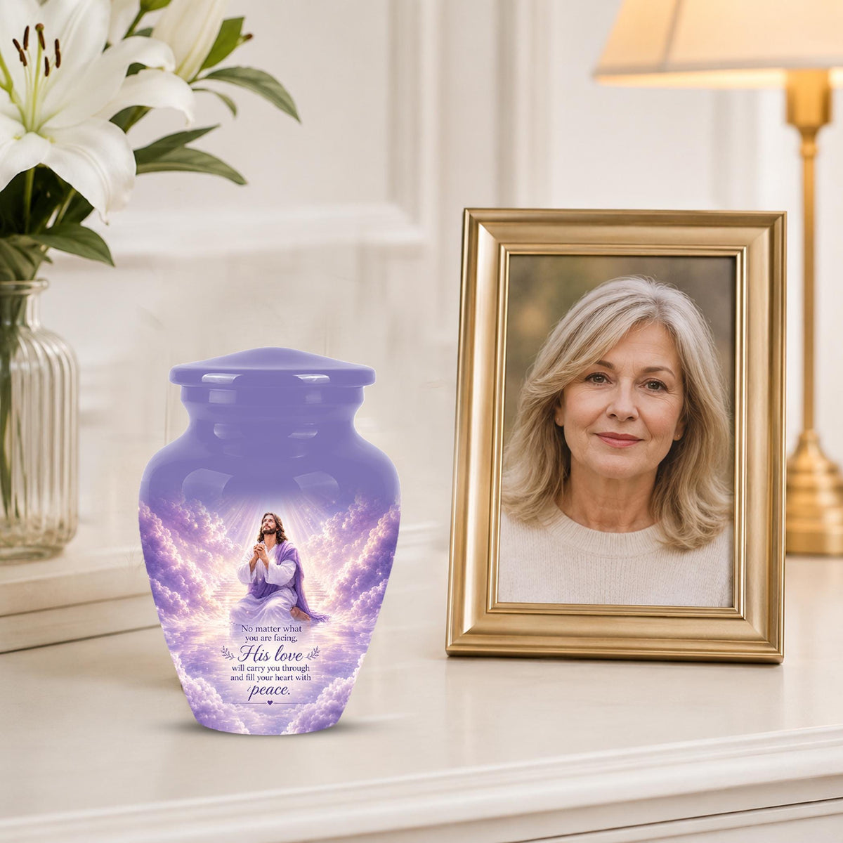 Christian Jesus Urn for Human Ashes, Memorial Keepsake, Religious Funeral Tribute
