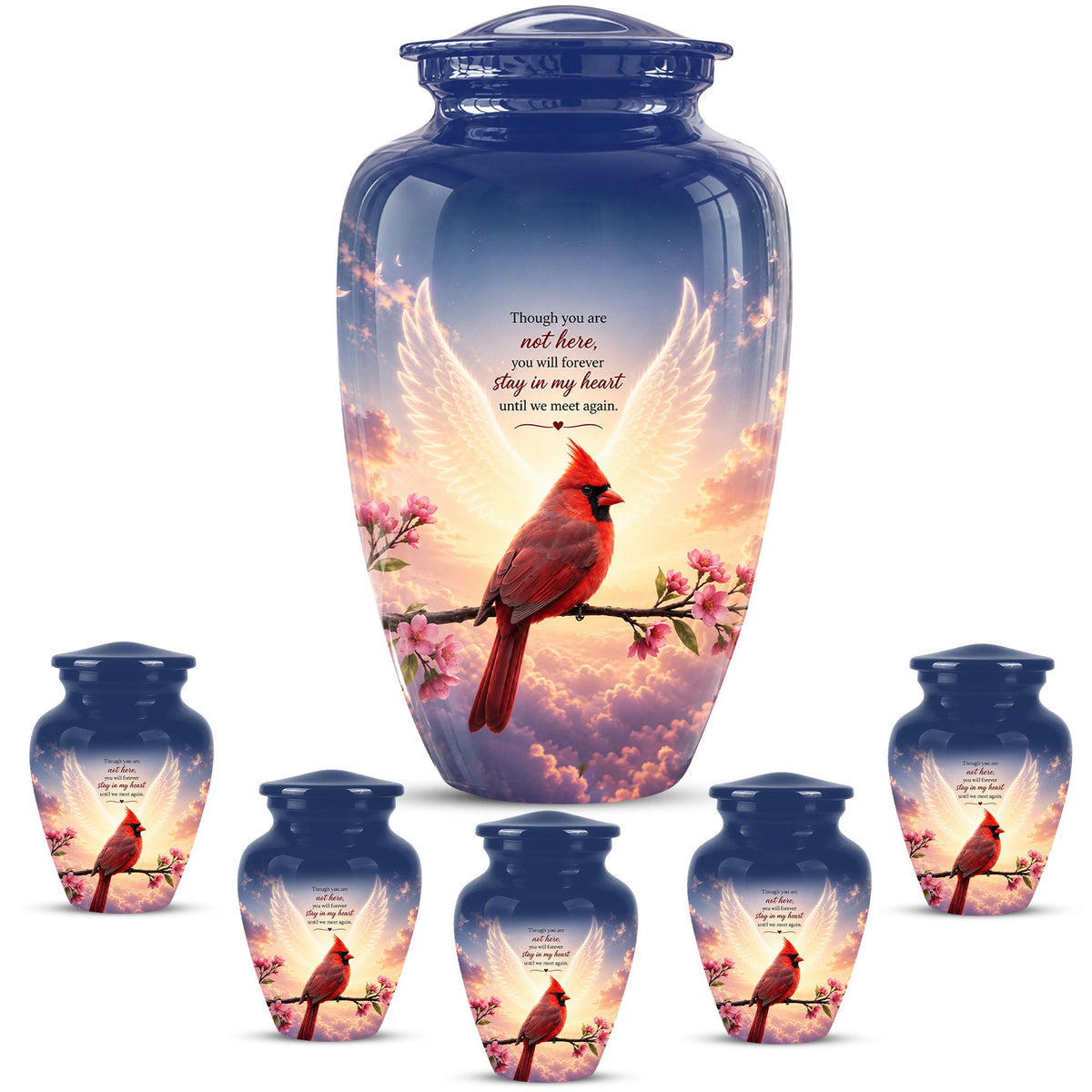Personalized Cardinal Cremation Urn for Ashes, Red Cardinal Memorial Urn, Angel Wings Bird Tribute Urn - In Loving Memory Memorial (200 Cubic)
