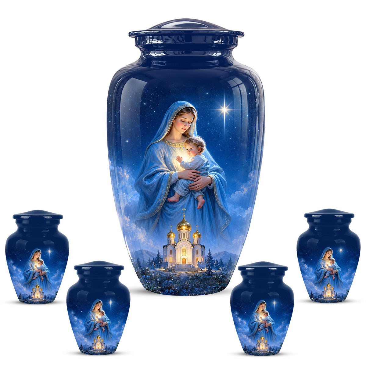 Personalized Mother Mary Cremation Urn, Catholic Memorial Keepsake (Custom Photo)