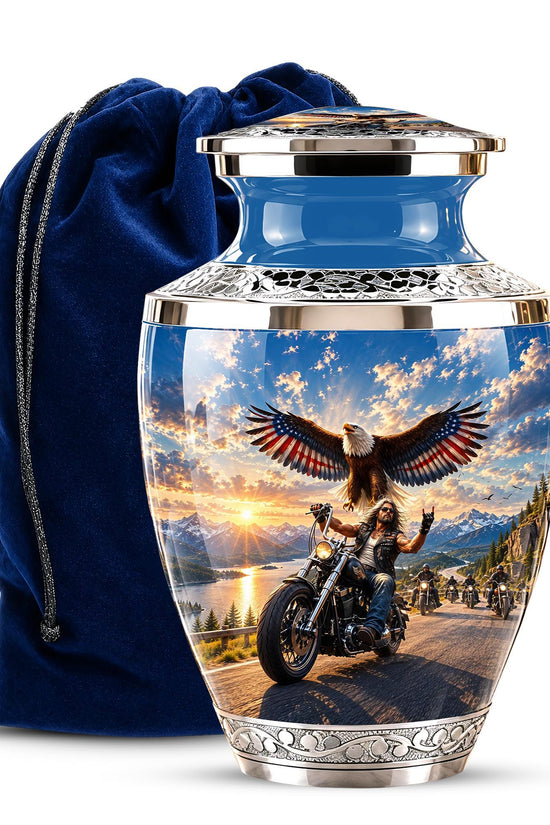 Personalized Motorcycle Cremation Urn, Biker Memorial, Eagle Rider Tribute