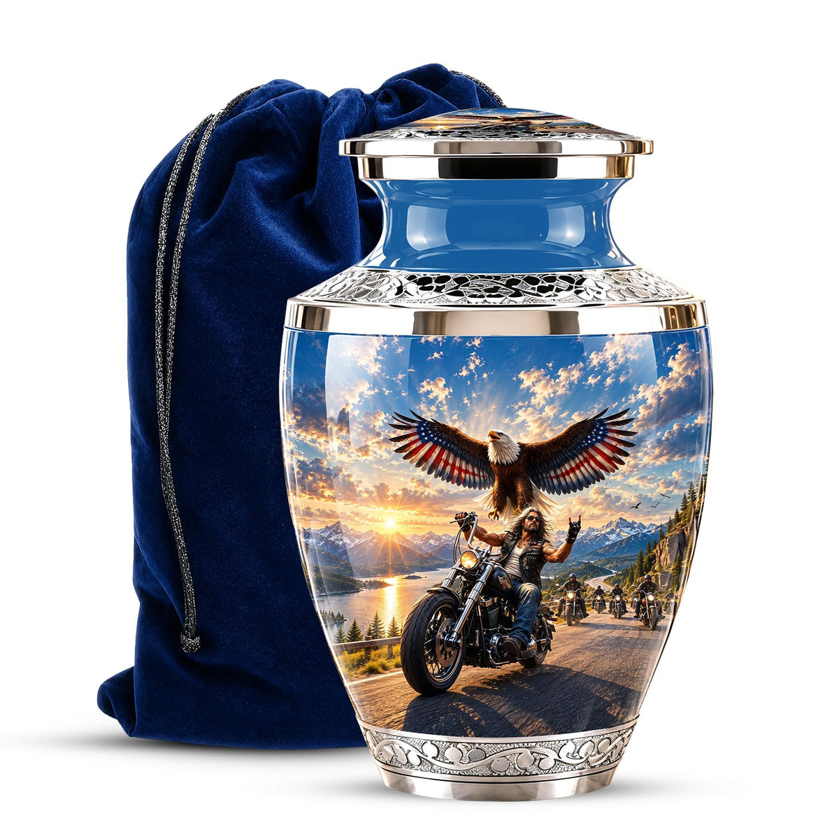 Personalized Motorcycle Cremation Urn, Biker Memorial, Eagle Rider Tribute