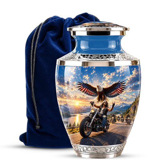 Personalized Motorcycle Cremation Urn, Biker Memorial, Eagle Rider Tribute
