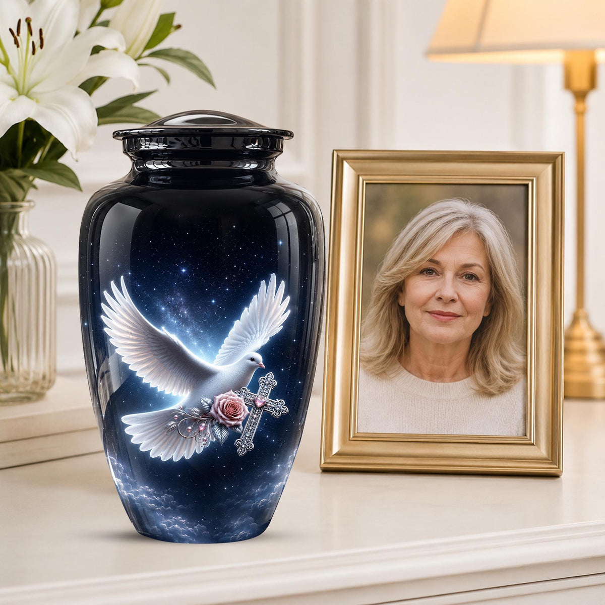 Cremation Urn for Human Ashes | Flying White Dove Memorial Urn - Personalized Adult Urns
