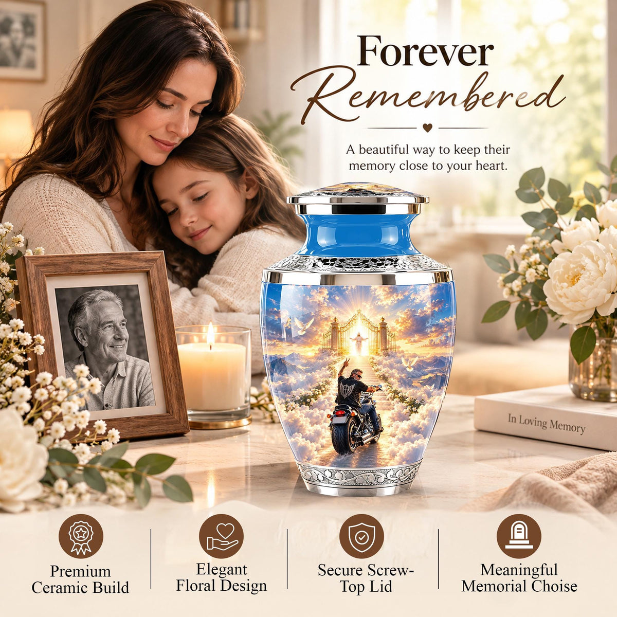 Personalized Motorcycle Memorial Urn, Biker Heaven Tribute, 200 Cubic  Inches
