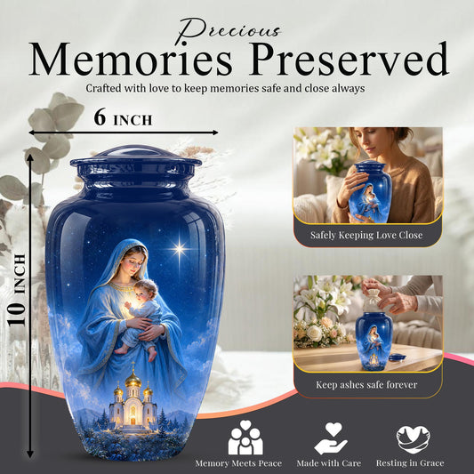 Personalized Mother Mary Cremation Urn, Catholic Memorial Keepsake (Custom Photo)