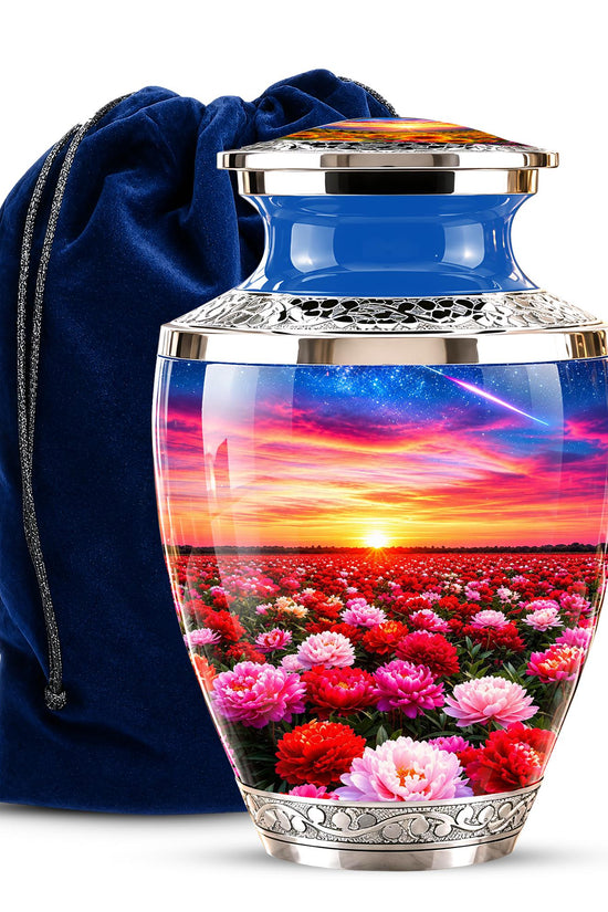 Floral Sunset Cremation Urn, Personalized Memorial Keepsake (Adult)