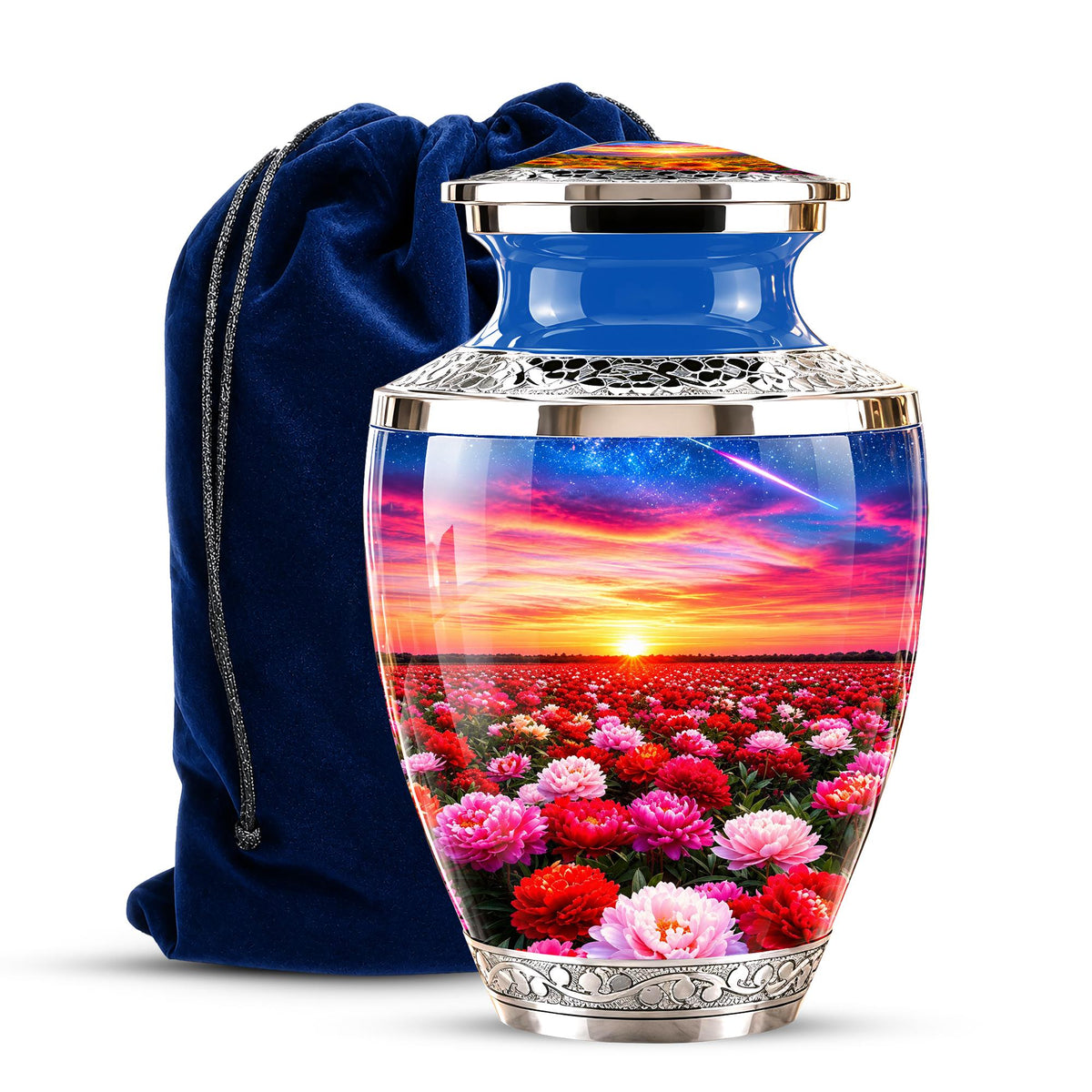 Floral Sunset Cremation Urn, Personalized Memorial Keepsake (Adult)