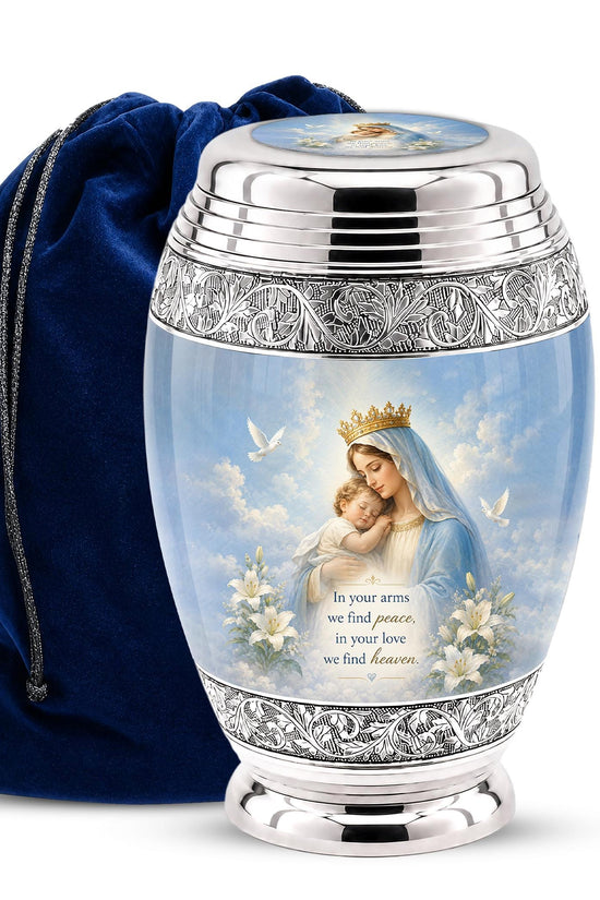 Personalized Virgin Mary Cremation Urn for Ashes - Mother and Child Catholic Memorial Urn, Mary and Jesus Religious Tribute