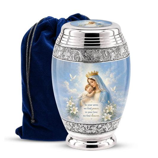 Personalized Virgin Mary Cremation Urn for Ashes - Mother and Child Catholic Memorial Urn, Mary and Jesus Religious Tribute