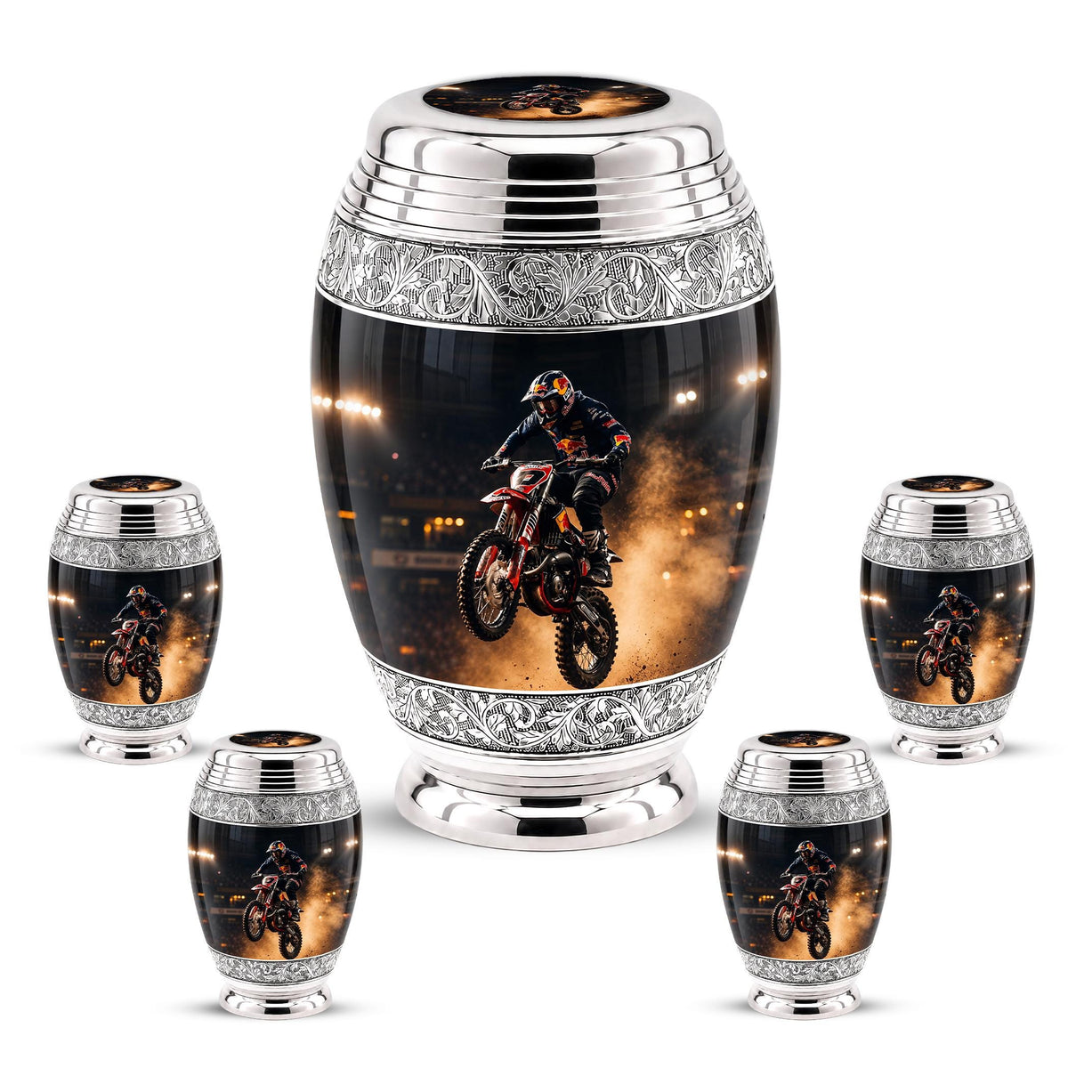 Personalized Motocross Rider Cremation Urn, Glossy Black Finish, Memorial Keepsake