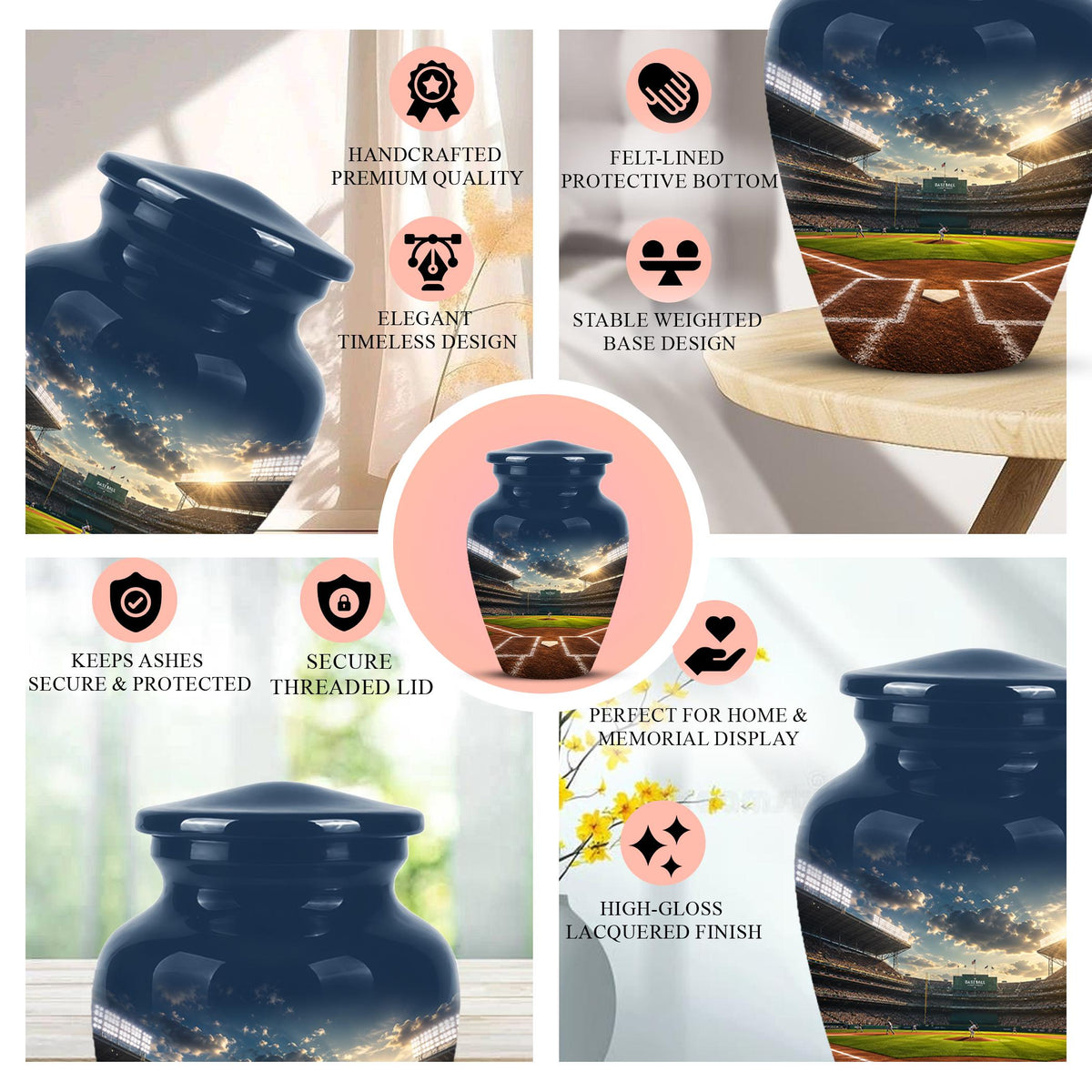 Baseball Stadium Cremation Urn for Ashes - Baseball Field Memorial Urn