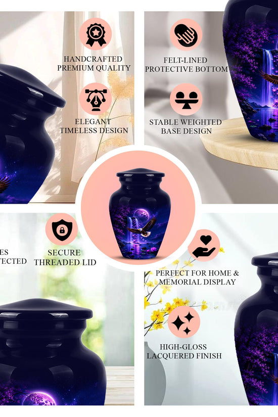 Eagle Cremation Urn for Ashes - Purple Waterfall Bald Eagle Memorial Urn