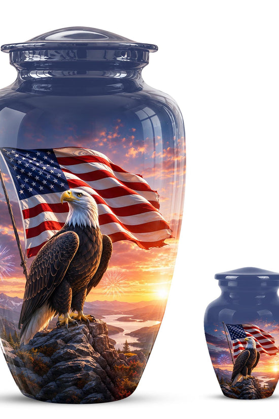 American Flag Eagle Cremation Urn for Ashes - Bald Eagle Patriotic Memorial Urn