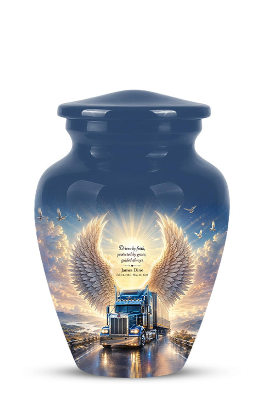 Personalized Truck Cremation Urn - Angel Wings Memorial Keepsake