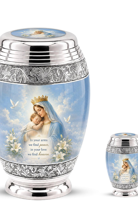 Personalized Virgin Mary Cremation Urn for Ashes - Mother and Child Catholic Memorial Urn, Mary and Jesus Religious Tribute