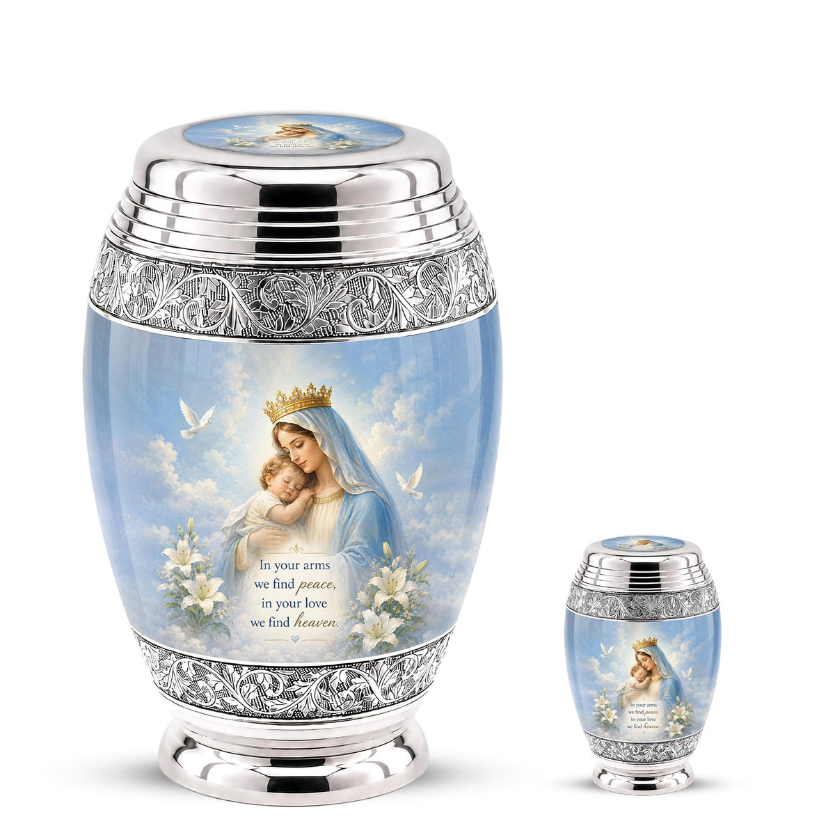 Personalized Virgin Mary Cremation Urn for Ashes - Mother and Child Catholic Memorial Urn, Mary and Jesus Religious Tribute
