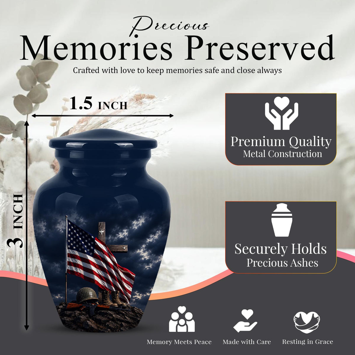 American Flag Military Urn ? Veteran Memorial Cremation Ashes Keepsake