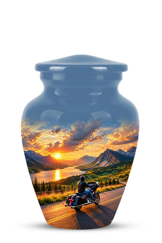 Personalized Motorcycle Cremation Urn, Memorial Urn for Ashes, Mountain Road Biker Tribute, 200 Cubic