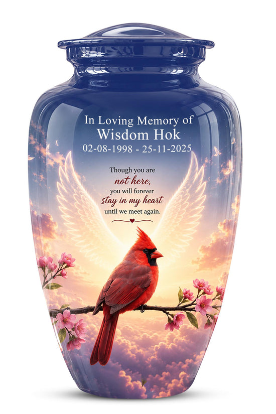 Personalized Cardinal Cremation Urn for Ashes, Red Cardinal Memorial Urn, Angel Wings Bird Tribute Urn - In Loving Memory Memorial (200 Cubic)