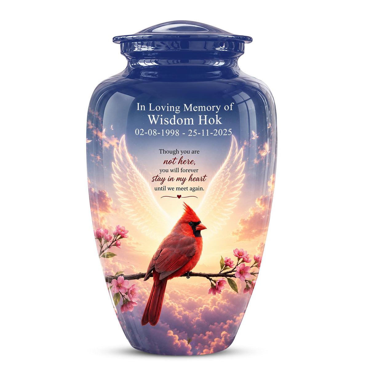 Personalized Cardinal Cremation Urn for Ashes, Red Cardinal Memorial Urn, Angel Wings Bird Tribute Urn - In Loving Memory Memorial (200 Cubic)