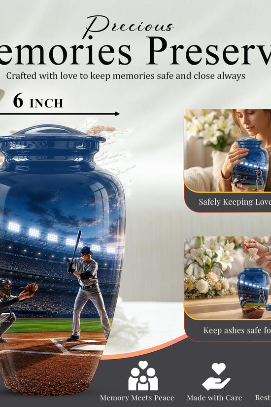 Baseball Cremation Urn for Ashes - Baseball Player and Catcher Memorial Urn