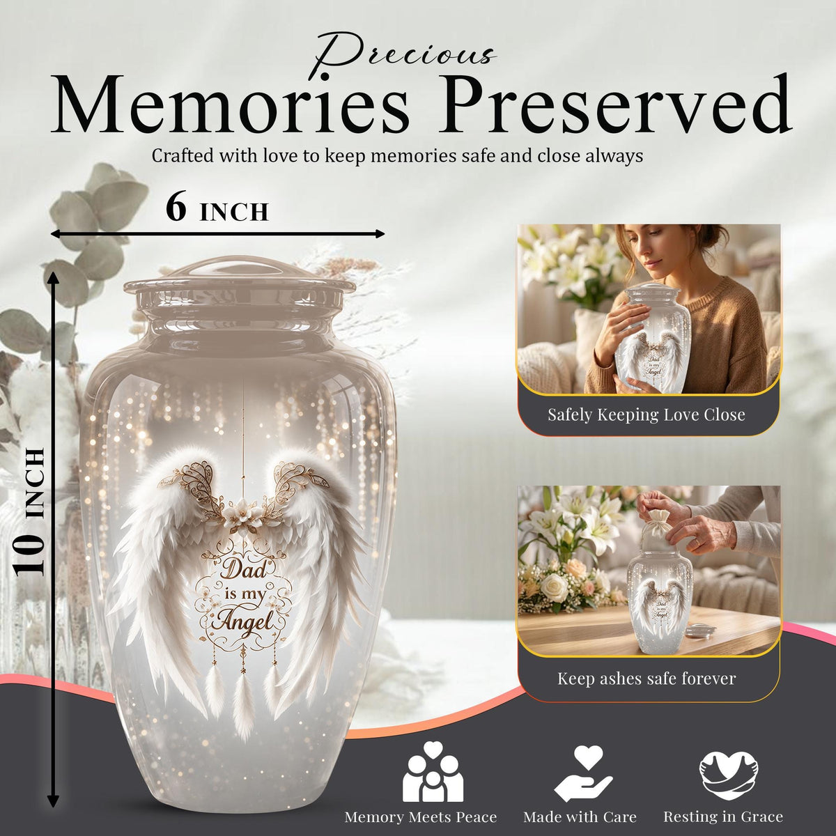 Personalized Dad Memorial Urn - Angel Wings Funeral Urns