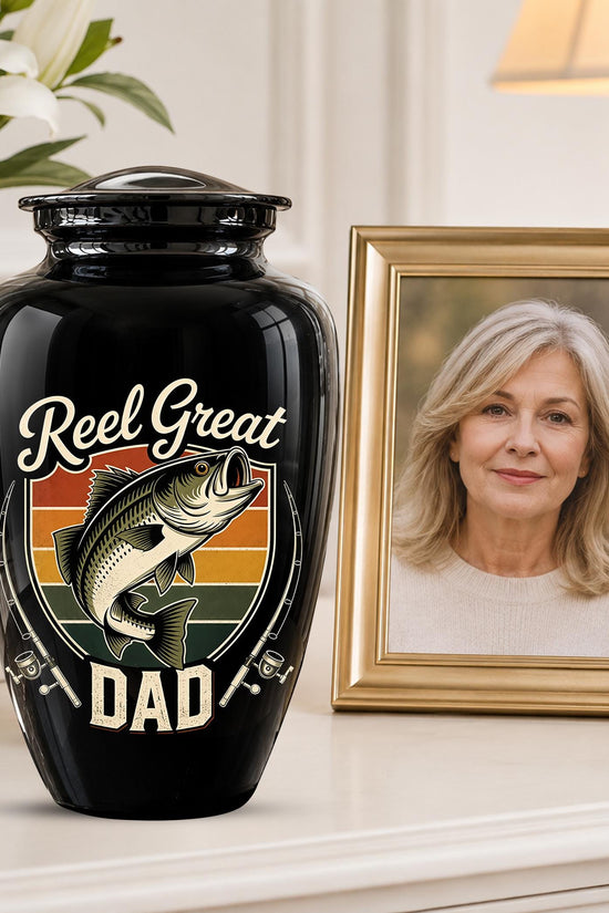 Personalized Fishing Memorial Urn for Dad - Adults Ashes For Memorial Urn
