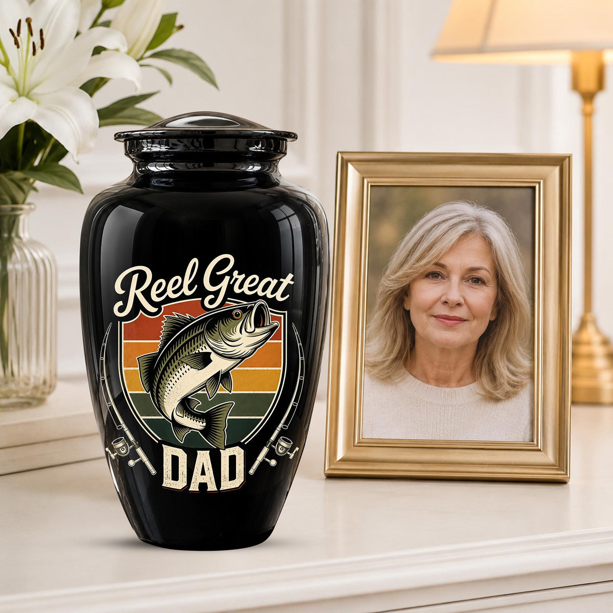 Personalized Fishing Memorial Urn for Dad - Adults Ashes For Memorial Urn