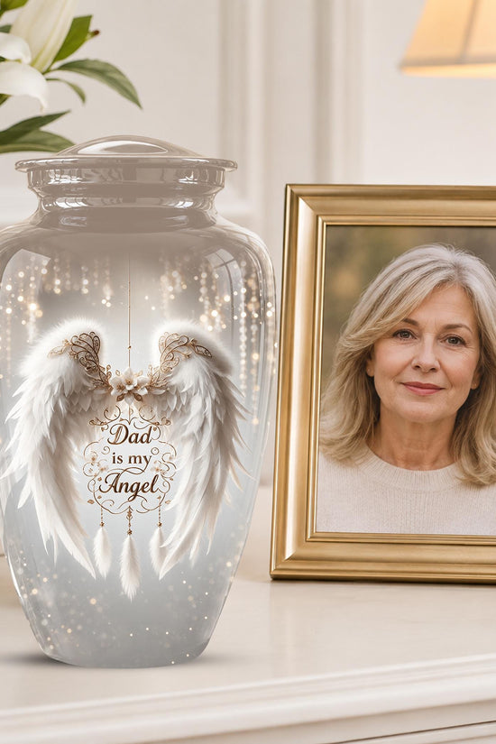 Personalized Dad Memorial Urn - Angel Wings Funeral Urns