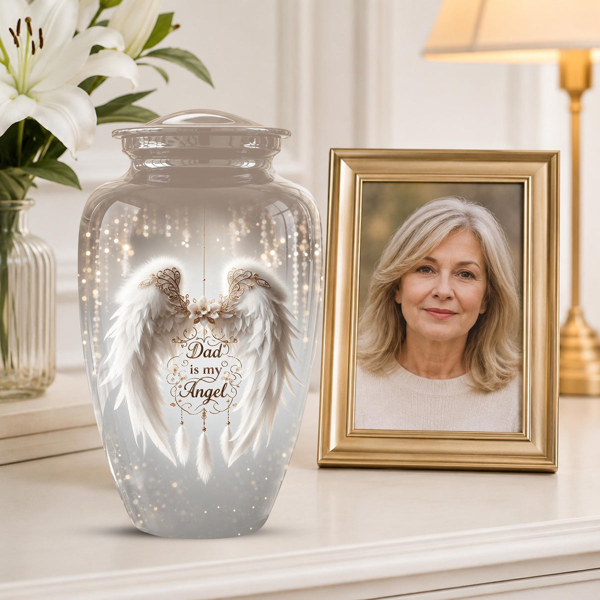 Personalized Dad Memorial Urn - Angel Wings Funeral Urns