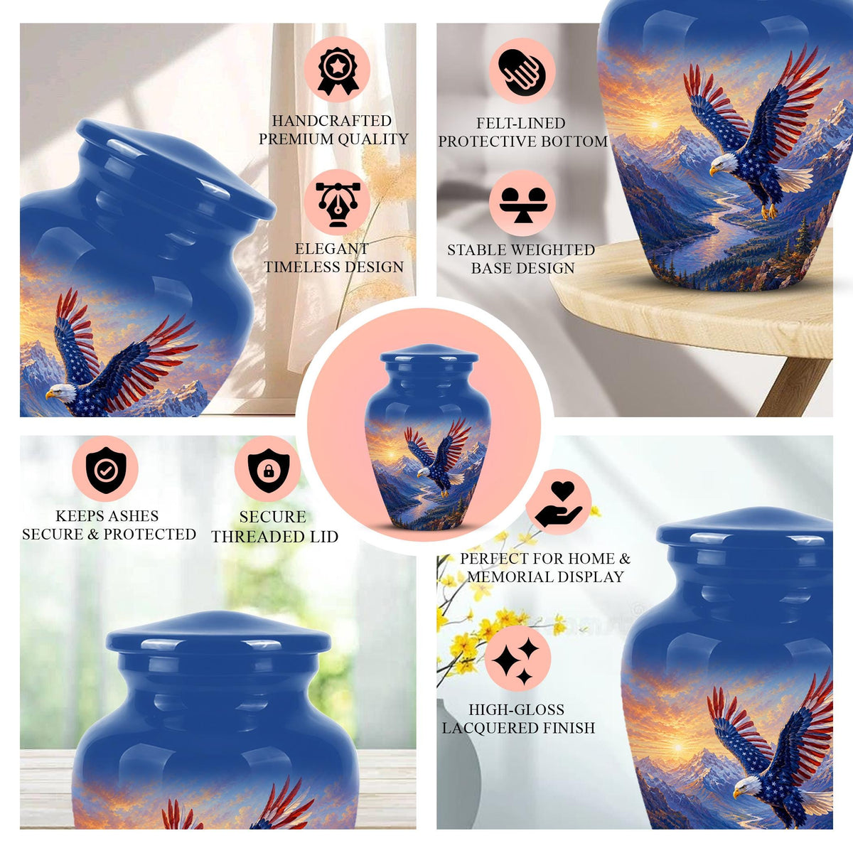 Bald Eagle Cremation Urn for Ashes - Blue Mountain Eagle Memorial Urn