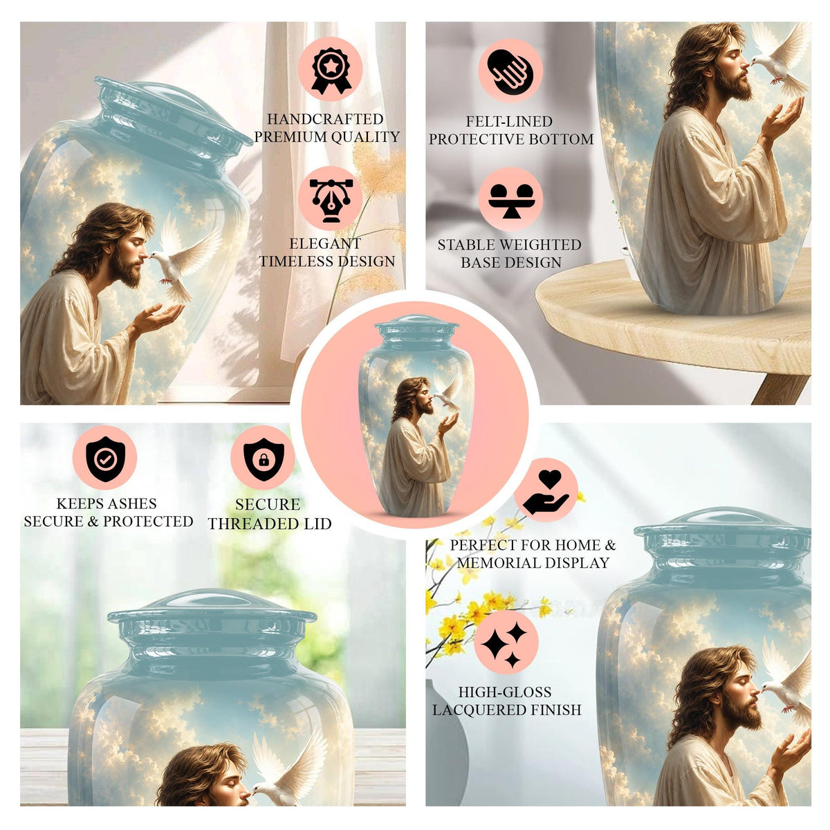 Personalized Christian Cremation Urn - Jesus Dove Memorial Keepsake