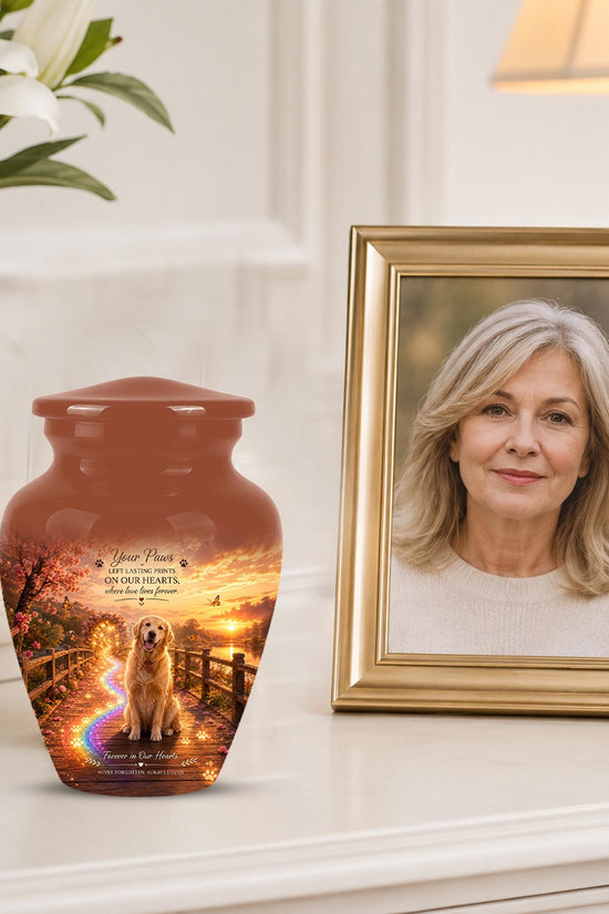 Personalized Dog Cremation Urn, Pet Memorial Urn - Keepsake Sunset Landscape Artwork
