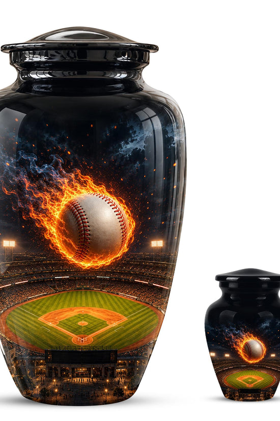 Baseball Cremation Urn for Ashes - Flaming Baseball Memorial Urn