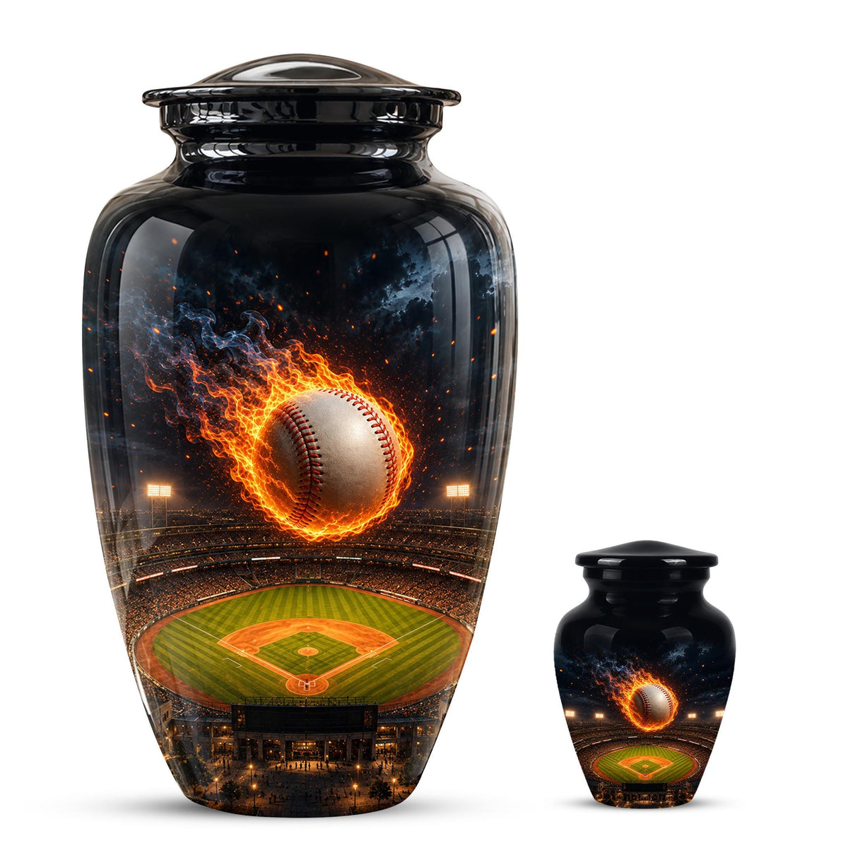 Baseball Cremation Urn for Ashes - Flaming Baseball Memorial Urn