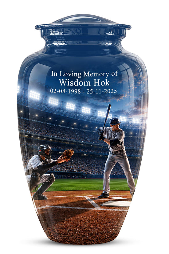 Baseball Cremation Urn for Ashes - Baseball Player and Catcher Memorial Urn