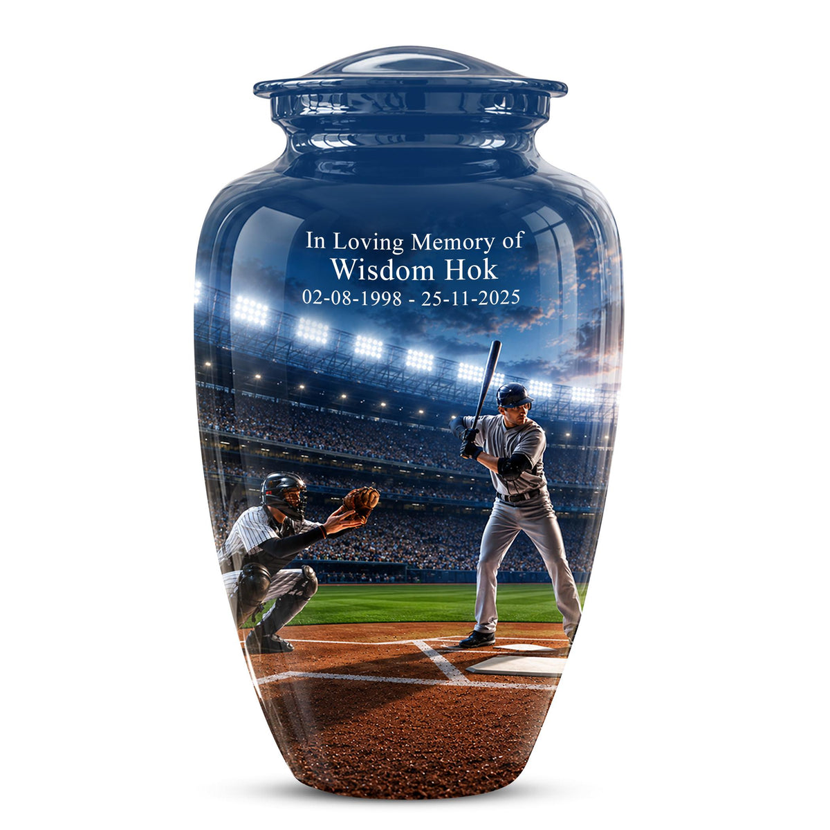 Baseball Cremation Urn for Ashes - Baseball Player and Catcher Memorial Urn