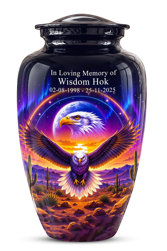 Bald Eagle Cremation Urn for Ashes - Colorful Desert Sunset Memorial Urn