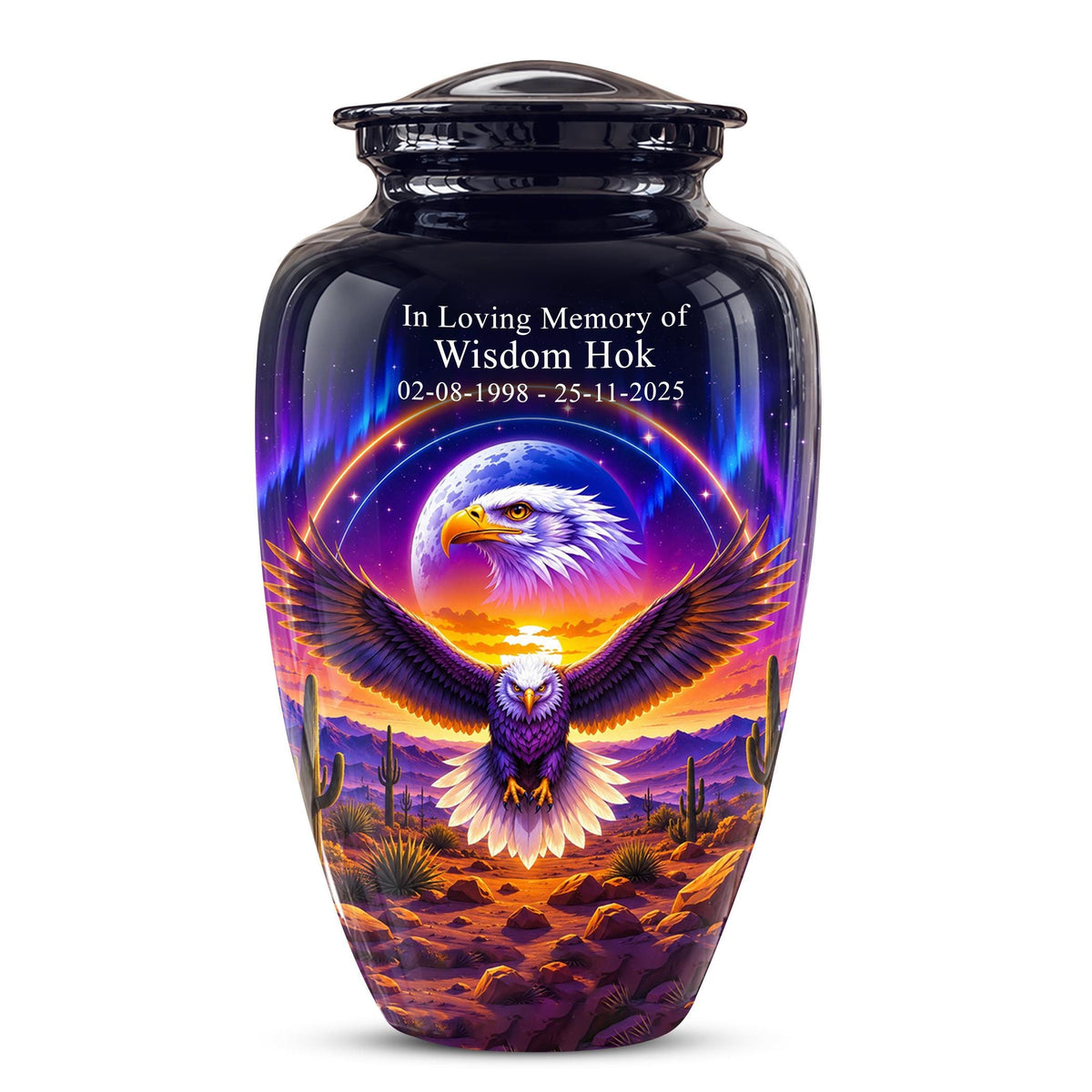Bald Eagle Cremation Urn for Ashes - Colorful Desert Sunset Memorial Urn