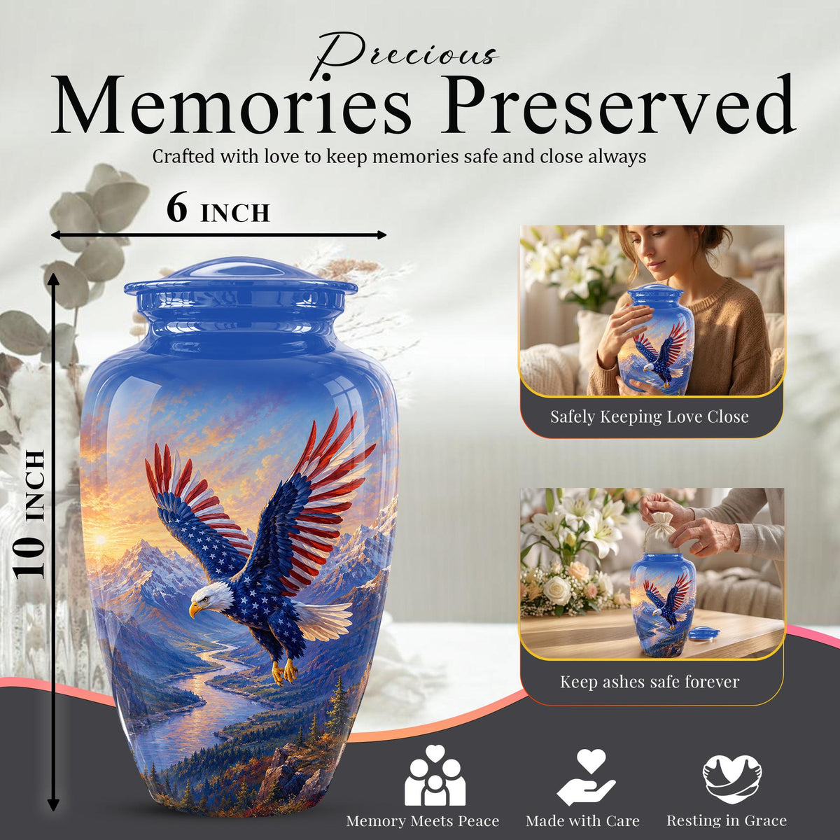 Bald Eagle Cremation Urn for Ashes - Blue Mountain Eagle Memorial Urn