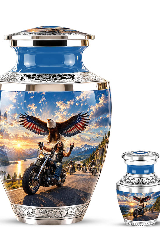 Personalized Motorcycle Cremation Urn, Biker Memorial, Eagle Rider Tribute