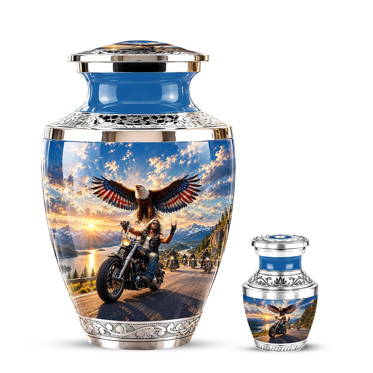 Personalized Motorcycle Cremation Urn, Biker Memorial, Eagle Rider Tribute