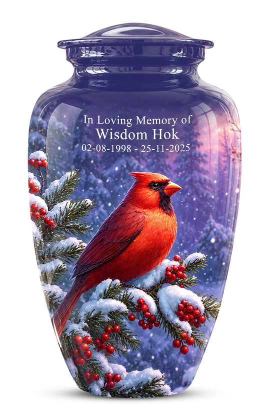 Cardinal Winter Memorial Urn, Red Bird Ashes Keepsake (200 Cubic)