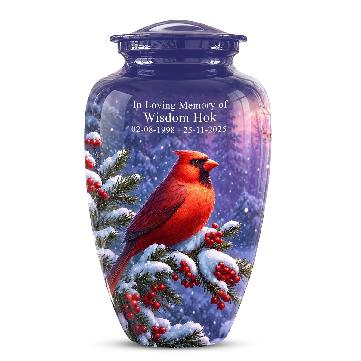 Cardinal Winter Memorial Urn, Red Bird Ashes Keepsake (200 Cubic)