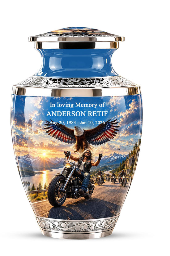 Personalized Motorcycle Cremation Urn, Biker Memorial, Eagle Rider Tribute