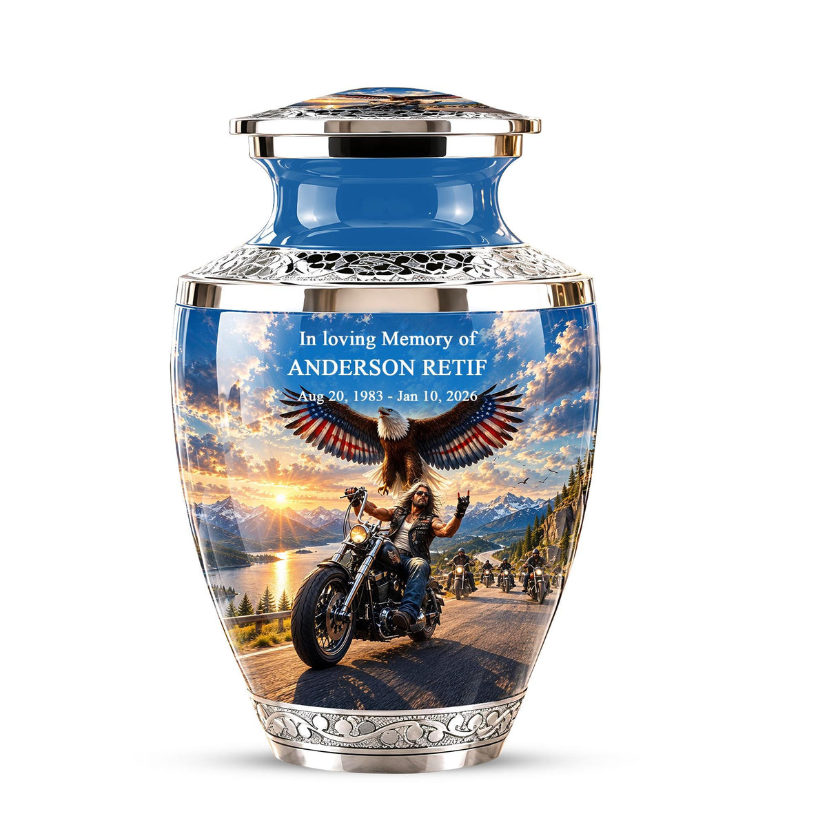 Personalized Motorcycle Cremation Urn, Biker Memorial, Eagle Rider Tribute
