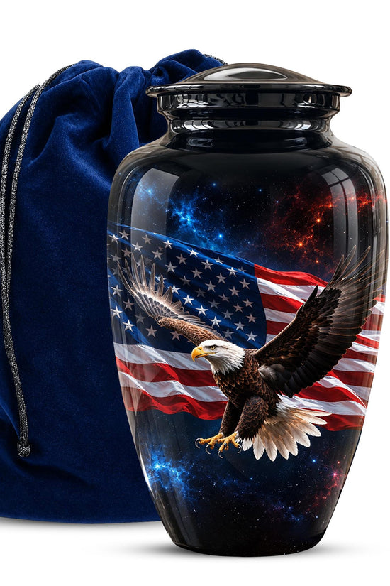 American Flag Eagle Cremation Urn for Ashes - Patriotic Bald Eagle Memorial Urn